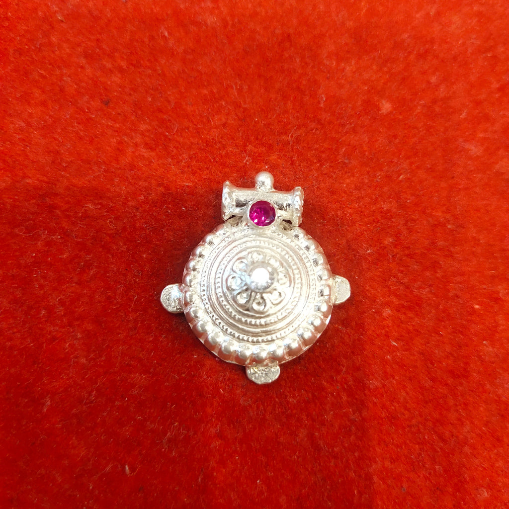 Silver Round Engraved Pustal Mangalsutra Pendant
