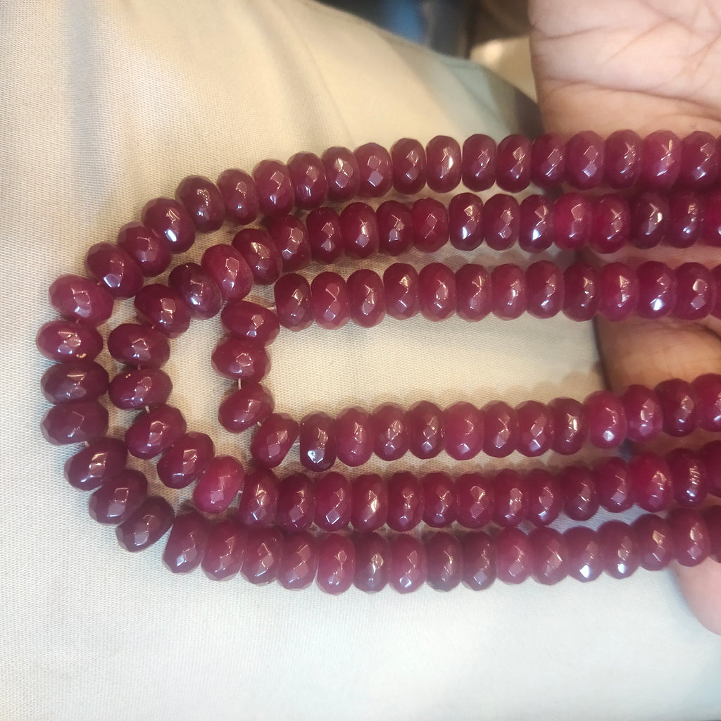 Layered Ruby Rondelles Beaded 3 Layer Necklace - 18 Inch Traditional Cultured Beads