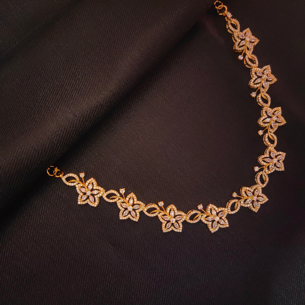Zircon Floret Necklace Set - Rose Gold Floral Jewellery