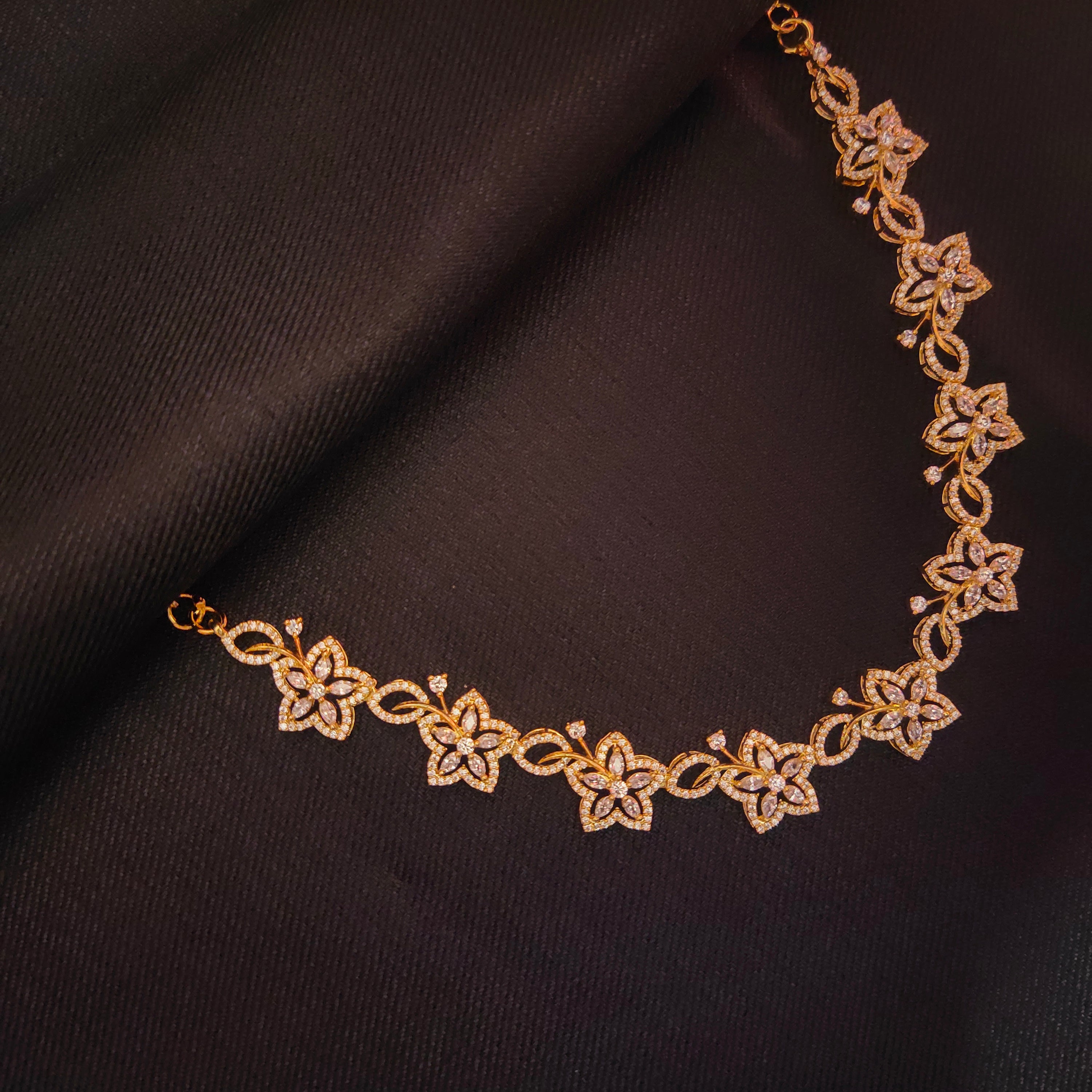 Zircon Floret Necklace Set - Rose Gold Floral Jewellery