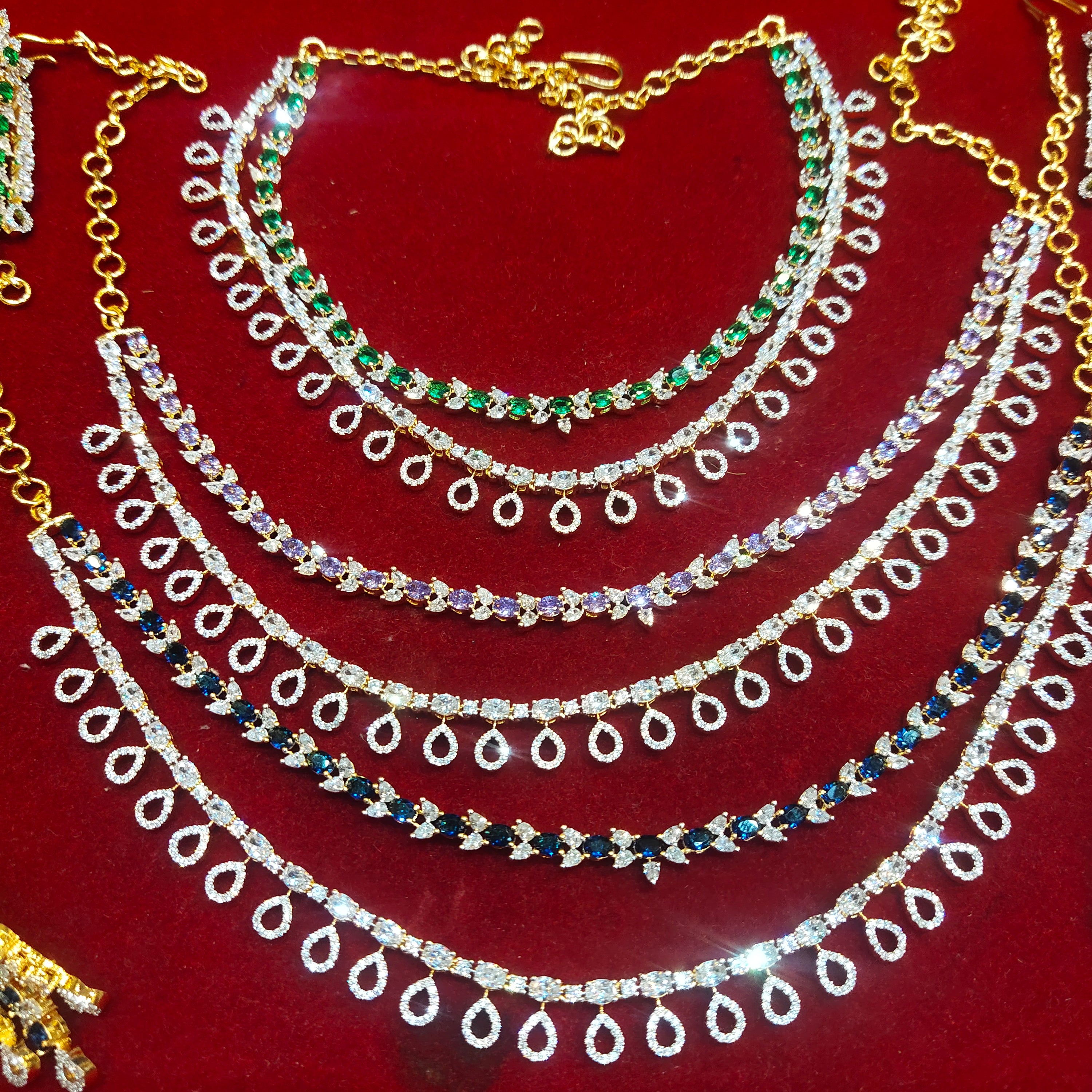 Two Layer Zircon Necklace Set - Two Tone Gold-Rhodium Polish