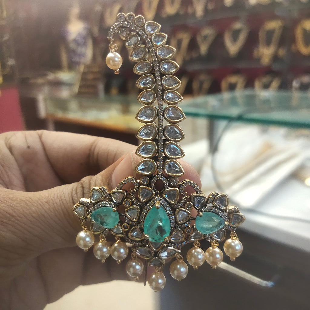 Kundan Polki Kalgi | Bridal Turban Brooch with Pearl Drops