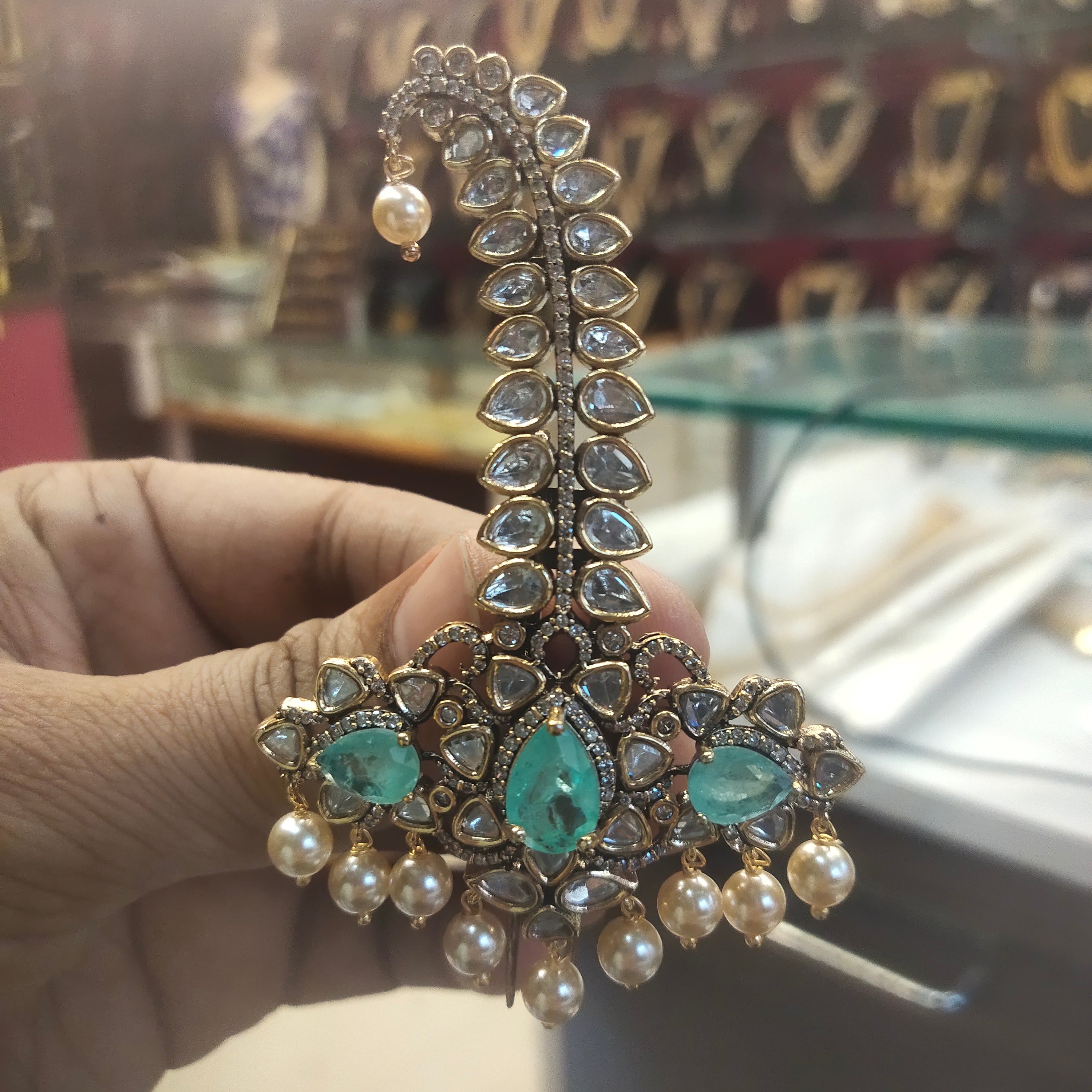 Kundan Polki Kalgi | Bridal Turban Brooch with Pearl Drops