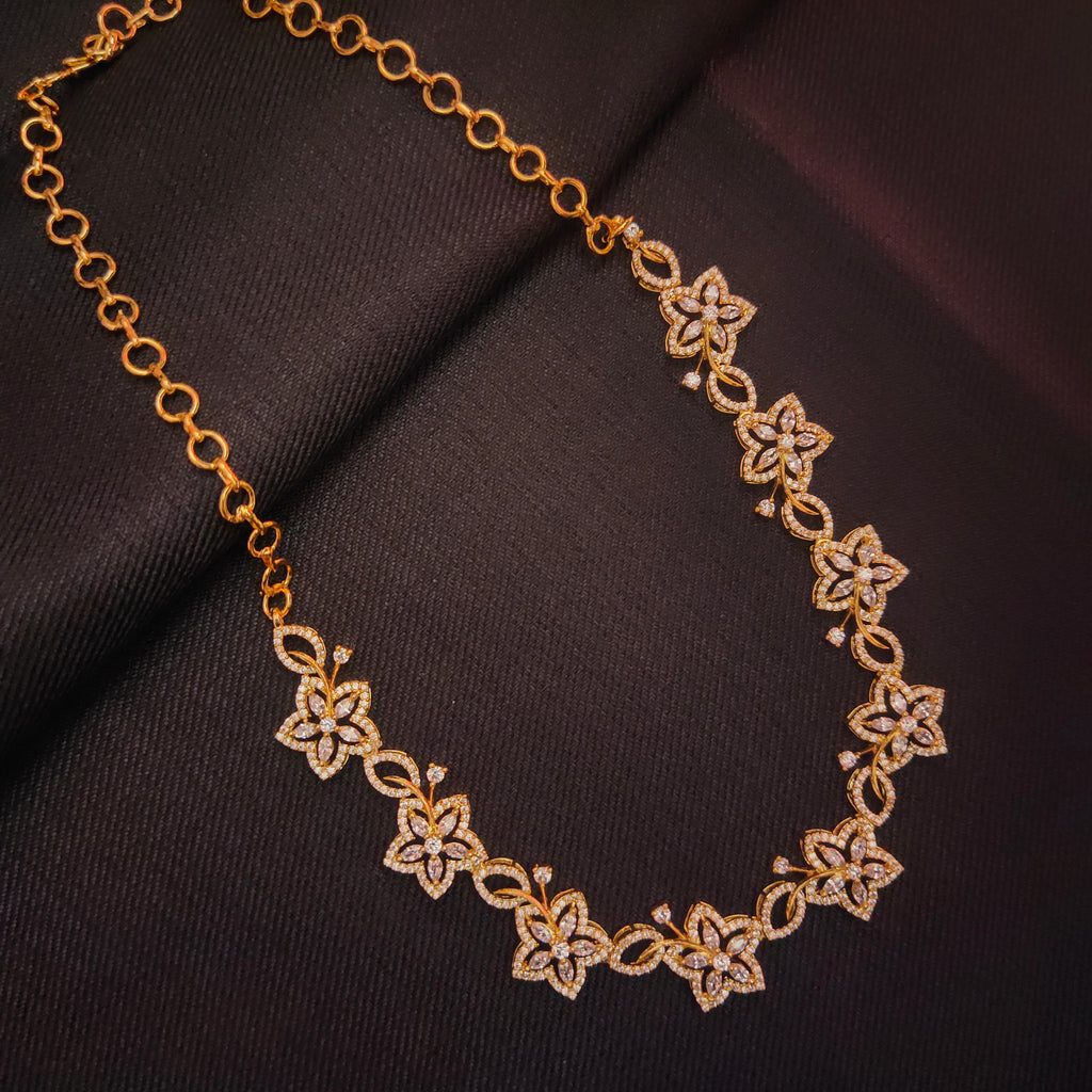Zircon Floret Necklace Set - Rose Gold Floral Jewellery