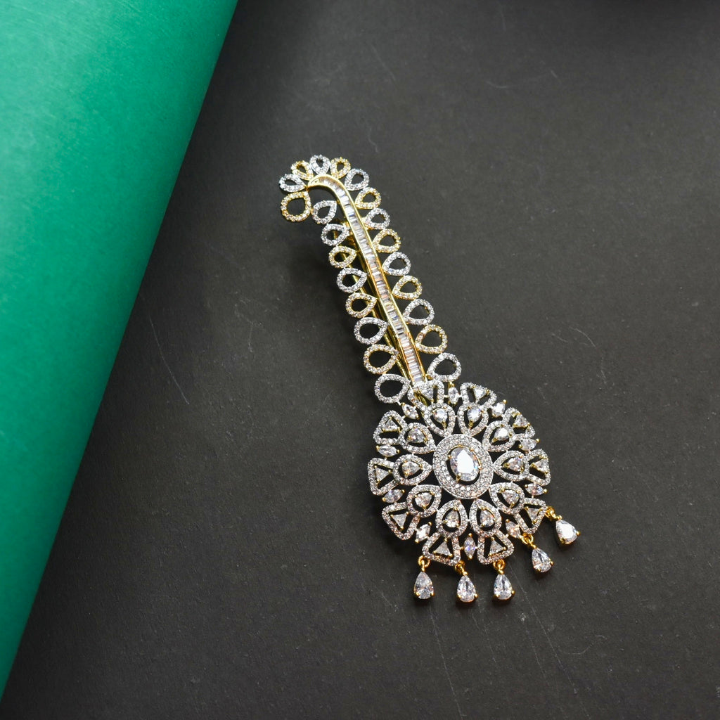 Asp Rhodium-Gold White Zircon Kalangi for Groom - Luxury Wedding Turban Ornament