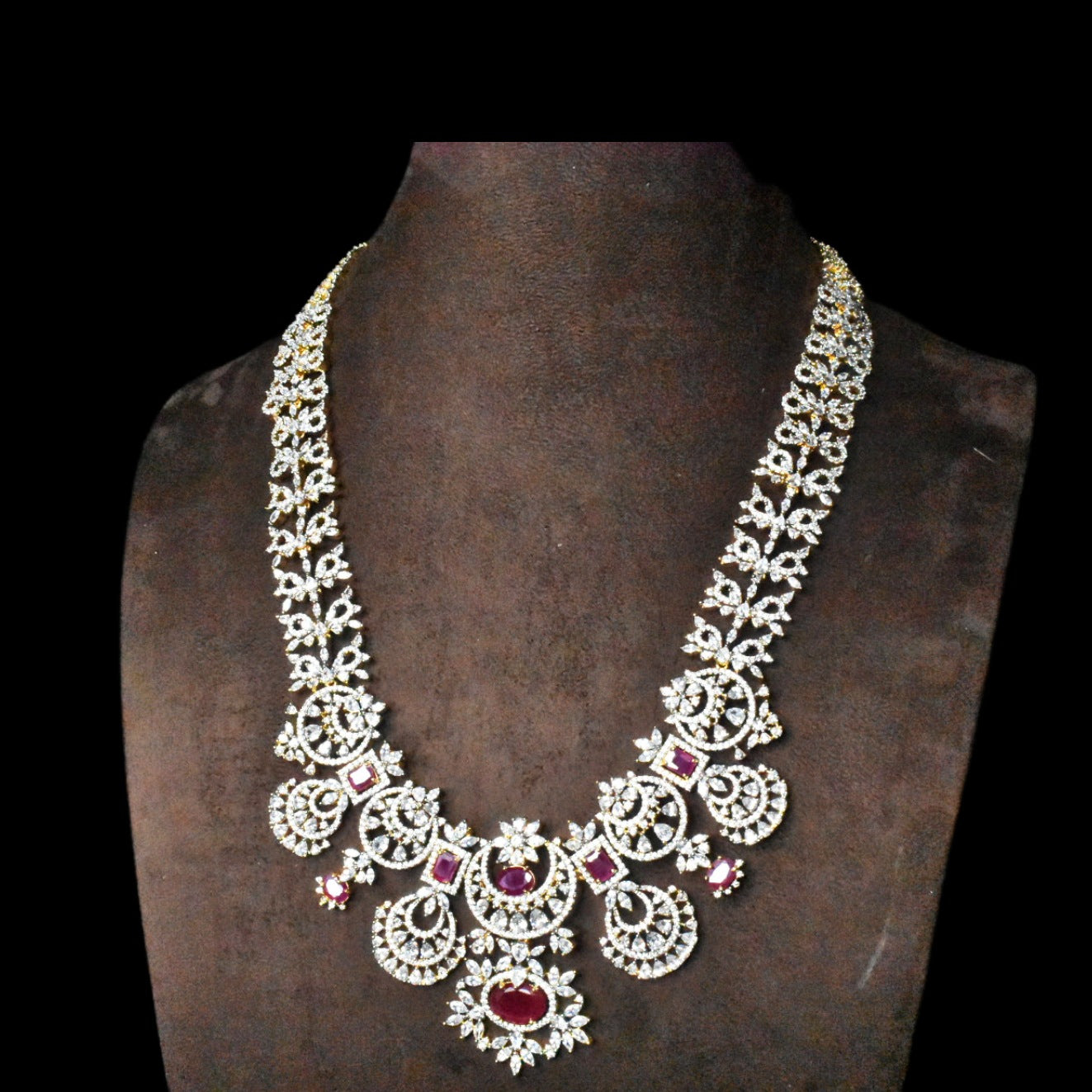 American Diamond Necklace Set - 24K Gold Plated Elegant Bridal Jewelry
