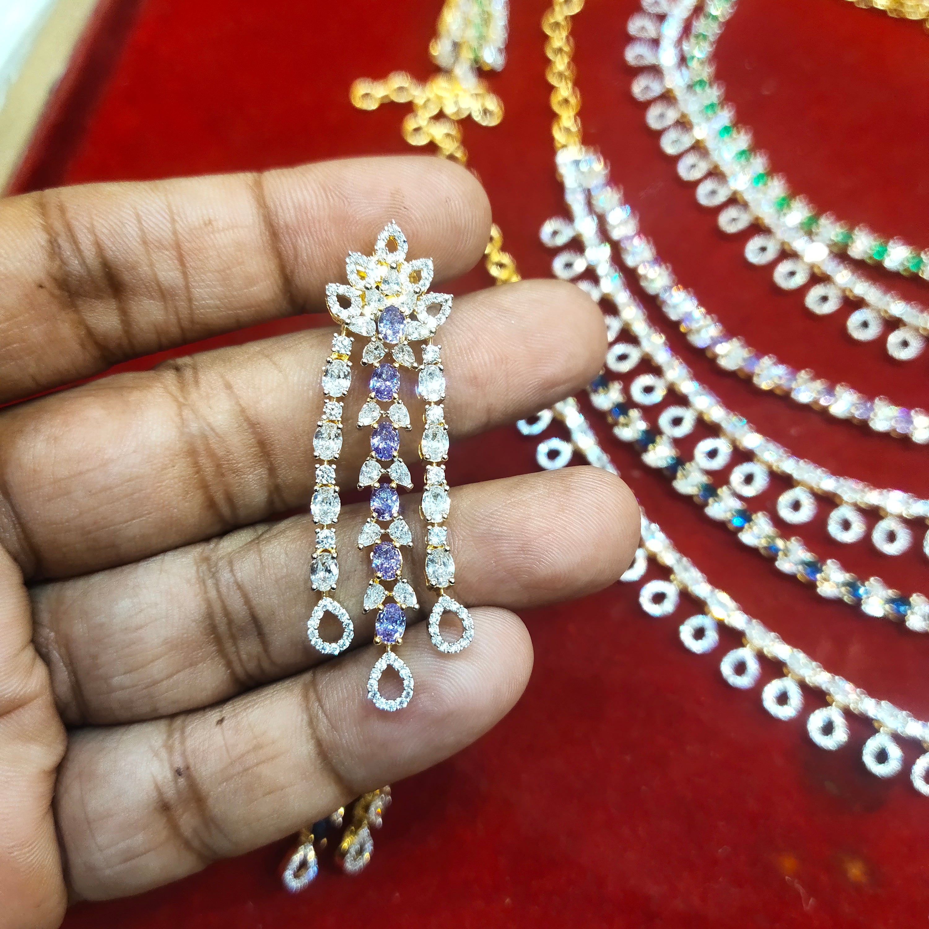 Two Layer Zircon Necklace Set - Two Tone Gold-Rhodium Polish