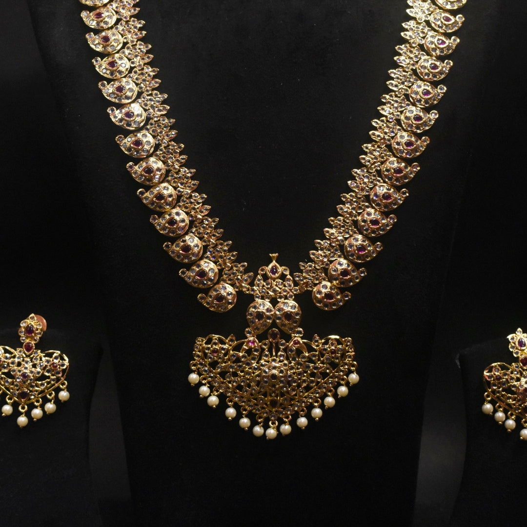 Long Zircon Mango Necklace Set - 24K Gold Plated
