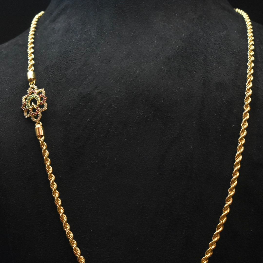 925 Silver 24K Gold Plated Thali Bottu Mangalsutra with Zircon Brooch - 24 Inches