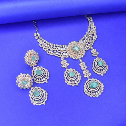 "Regal Elegance: The Luxurious Rose Gold American Diamond Necklace Set"