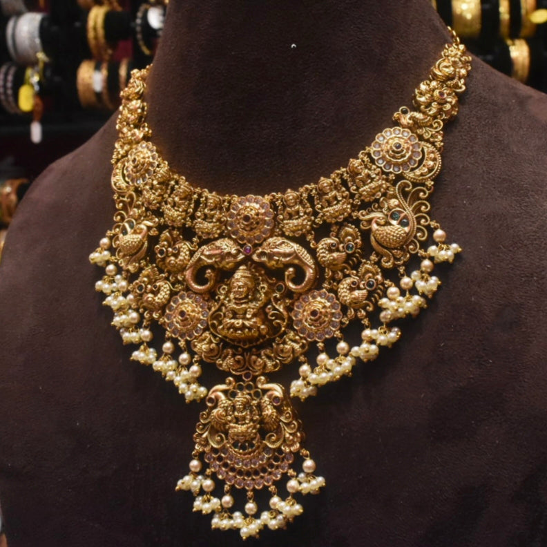 Antique Nakshi Grand Bridal Necklace with Laxmi Peacock Motifs - Traditional Indian Jewelry