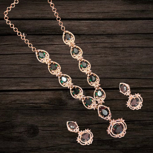 Asp Fashion Jewellery Rose Gold Green American Diamonds Necklace Set