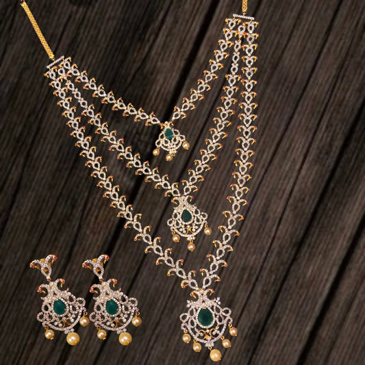 Elegant Three Layered American Diamonds Bridal Style Necklace Set
