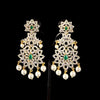 CZ Diamond Long Haram Necklace Set with Pearl Drops | Ruby & Emerald | 26 Inch