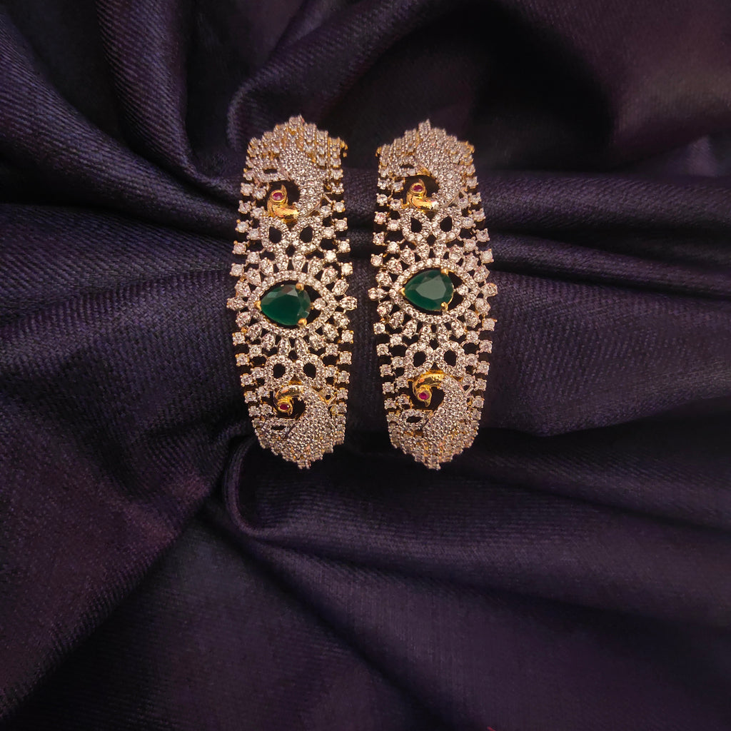 Zircon Emerald Bangles - Rhodium Gold Plated Openable Bangles Set
