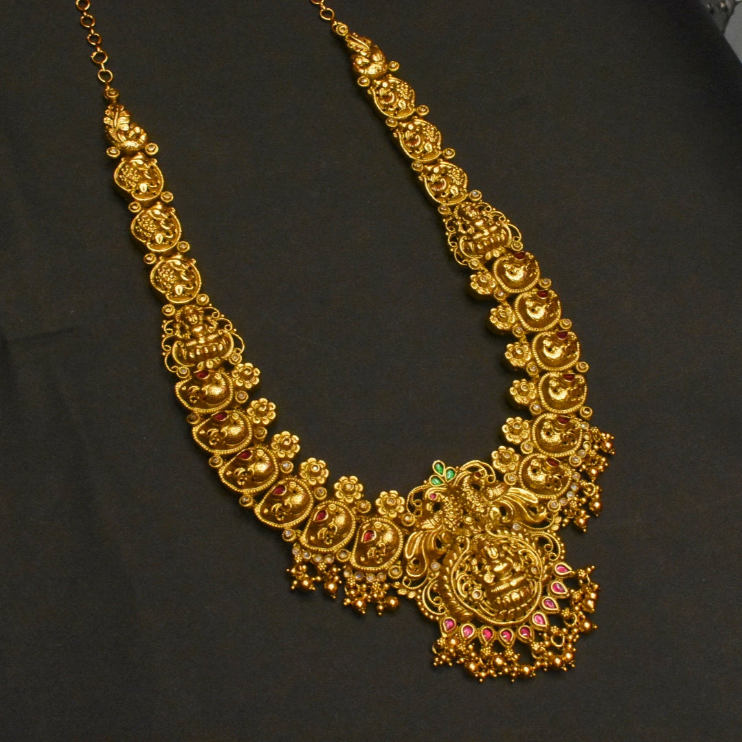 Exquisite Antique Nakshi Goddess Laxmi Long Necklace Set