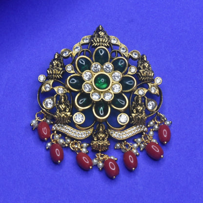 "Goddess Laxmi's Grace: The Exquisite CZ and Kemp Nakshi Pendant from ASP Fashion Jewelry"