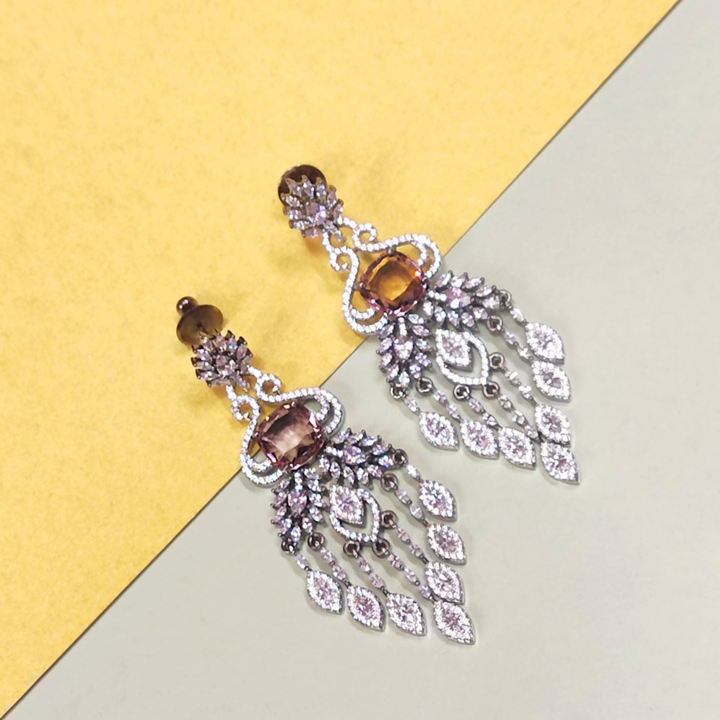 Graceful Victorian Purple American Diamonds Chandelier Earrings for a Timeless Statement