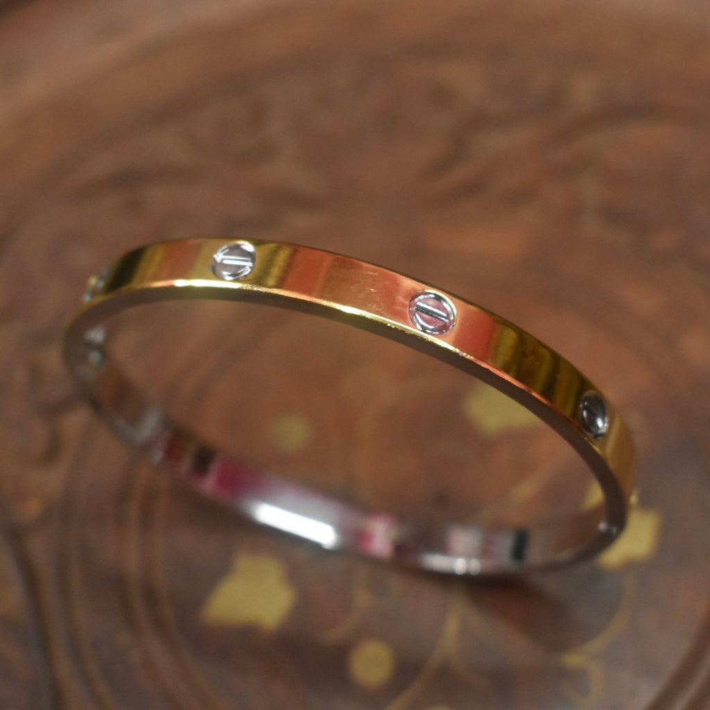 925 Silver Love Bangle Bracelet (Cartier Style) - Gold & Rose Gold Plated - Unisex