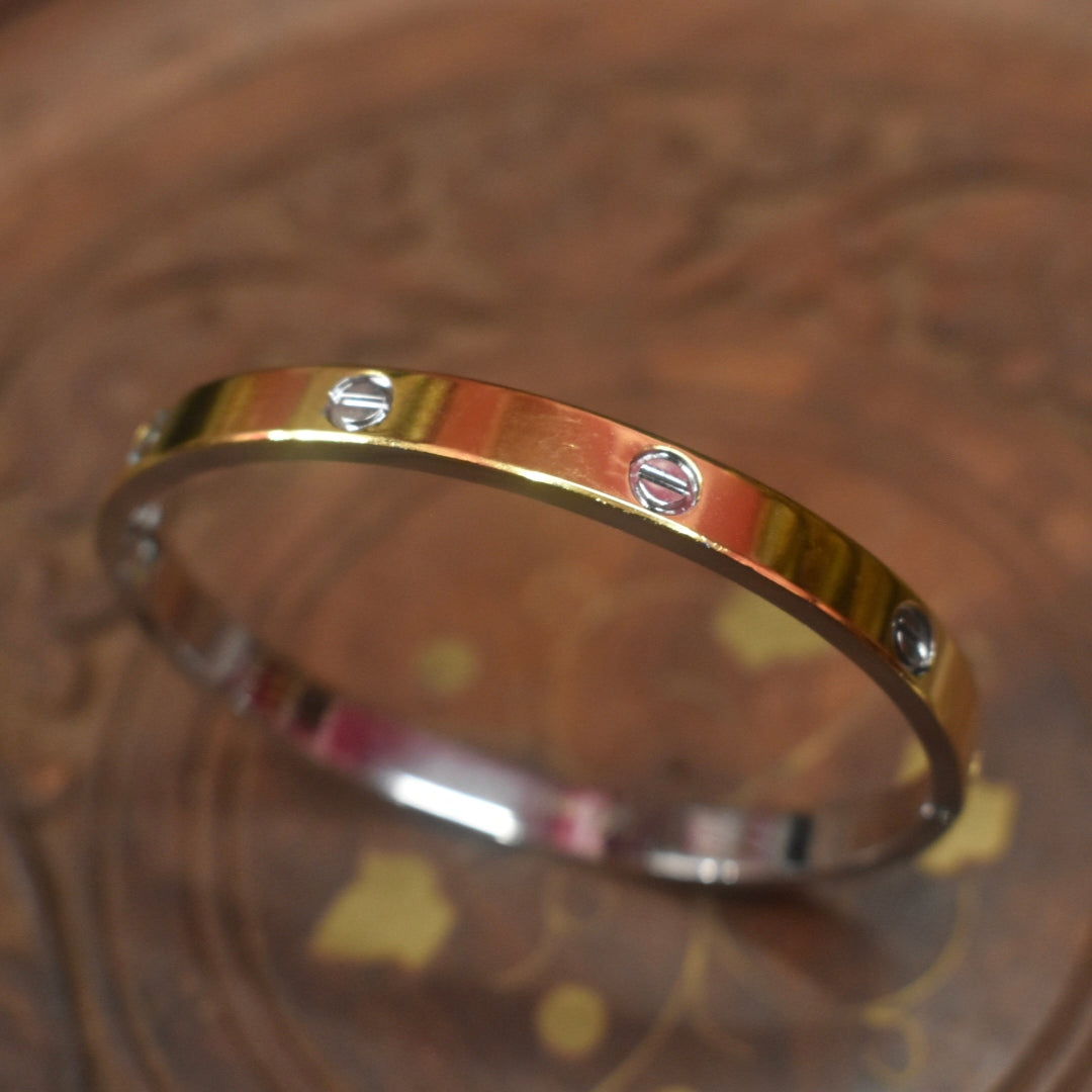 925 Silver Love Bangle Bracelet (Cartier Style) - Gold & Rose Gold Plated - Unisex