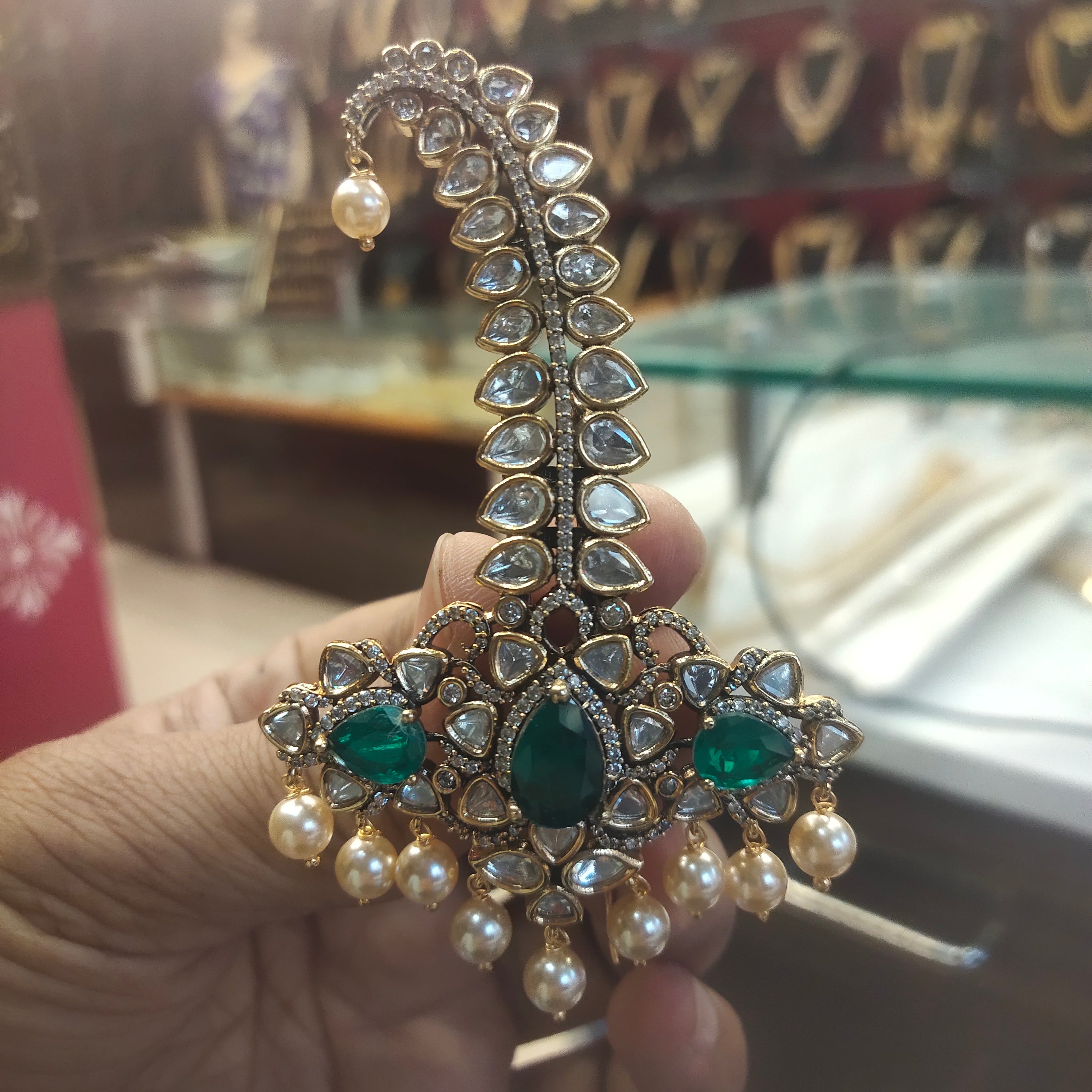 Kundan Polki Kalgi | Bridal Turban Brooch with Pearl Drops