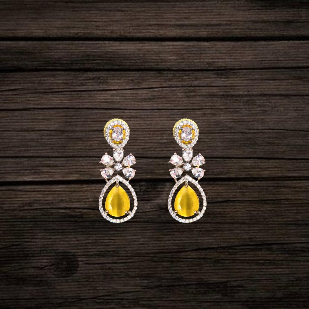 CZ Teardrop Flower Drop Earrings — American Diamond | 24K Gold Plated | Wedding