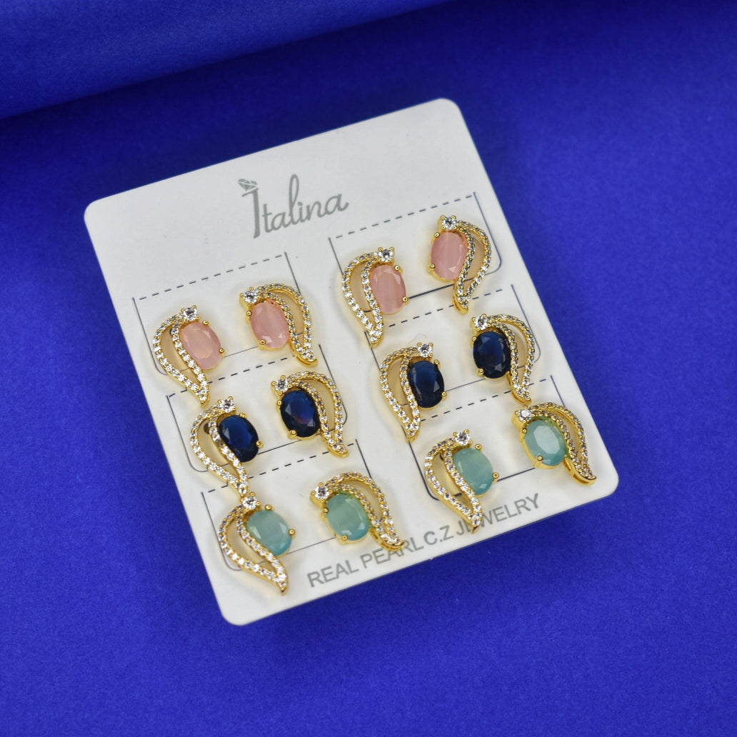 Round Zircon Stud Earrings - 24K Gold Plated Daily Wear Jewelry