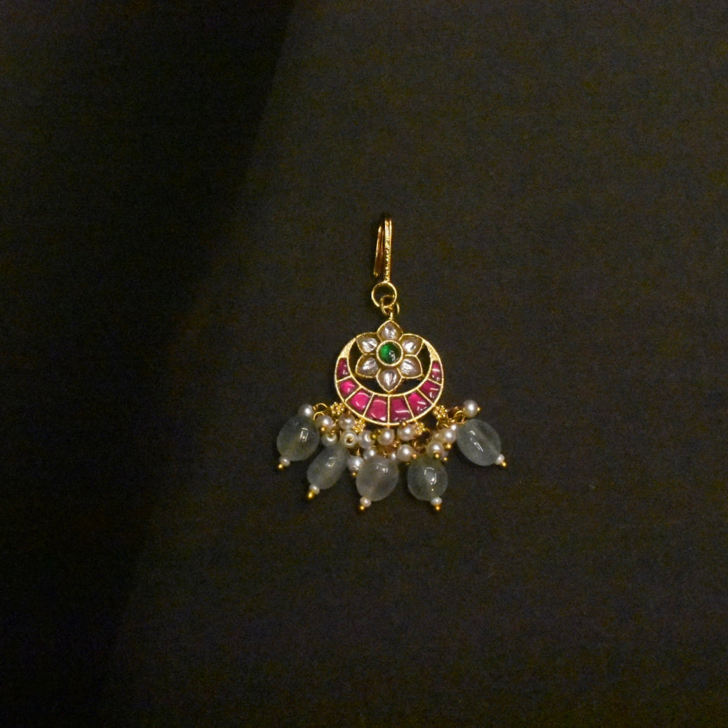 Traditional Gold Plated Jadau Kundan Maang Tikka with Ruby Accents