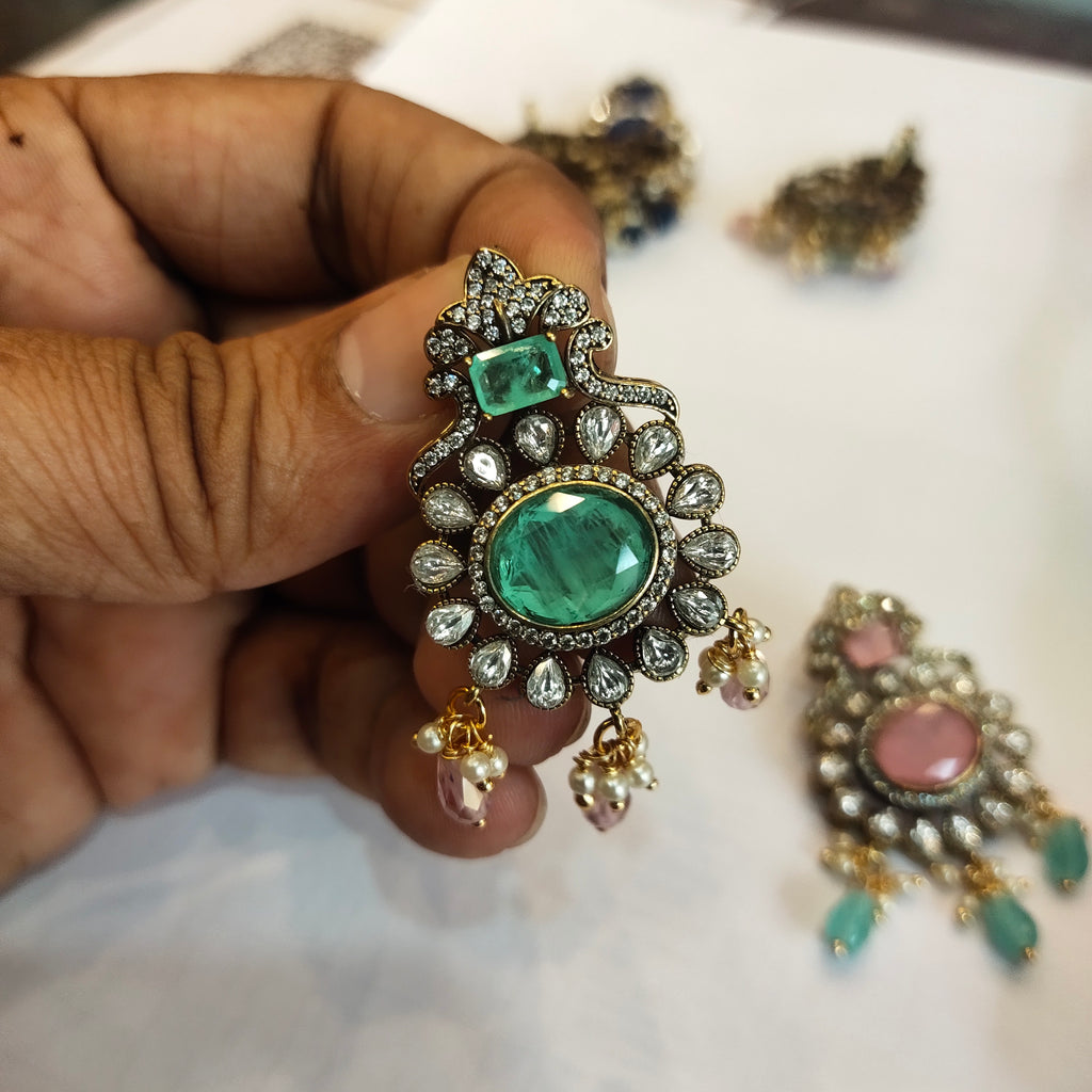 Victorian Zircon Pendant Hasli Necklace Set | Traditional Choker Jewellery