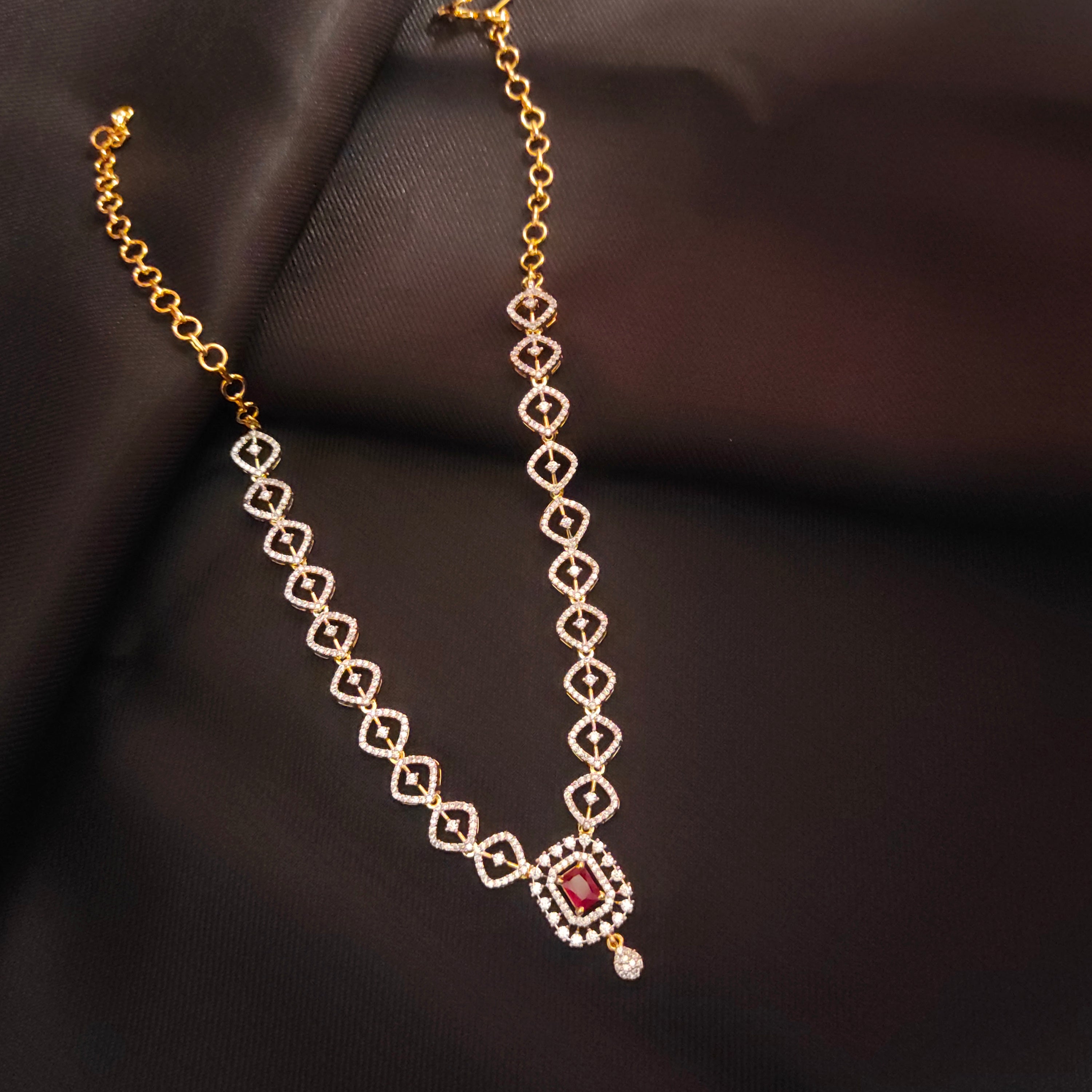 Delicate Diamond Model Necklace Set - 24K Gold Plated Jewellery