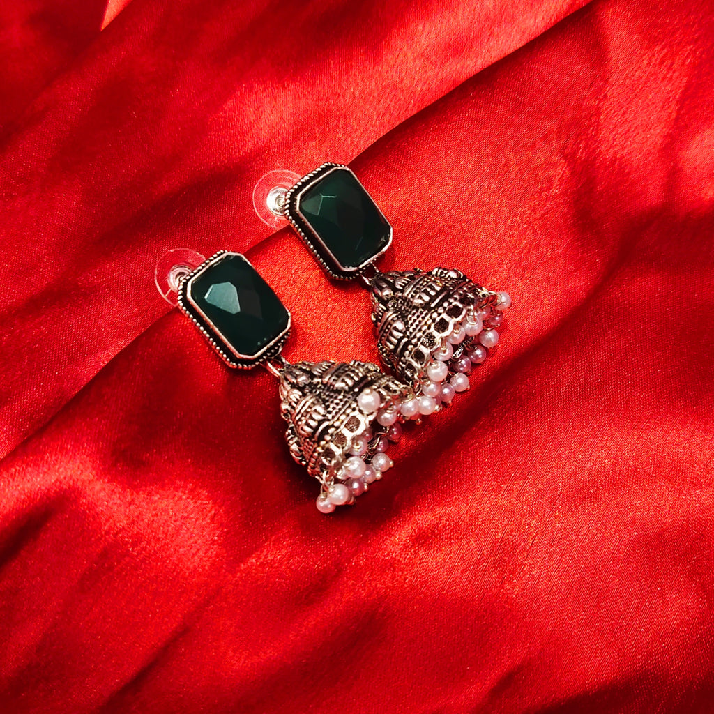 Handcrafted Oxidized Silver Jhumka - Traditional Alloy Earrings