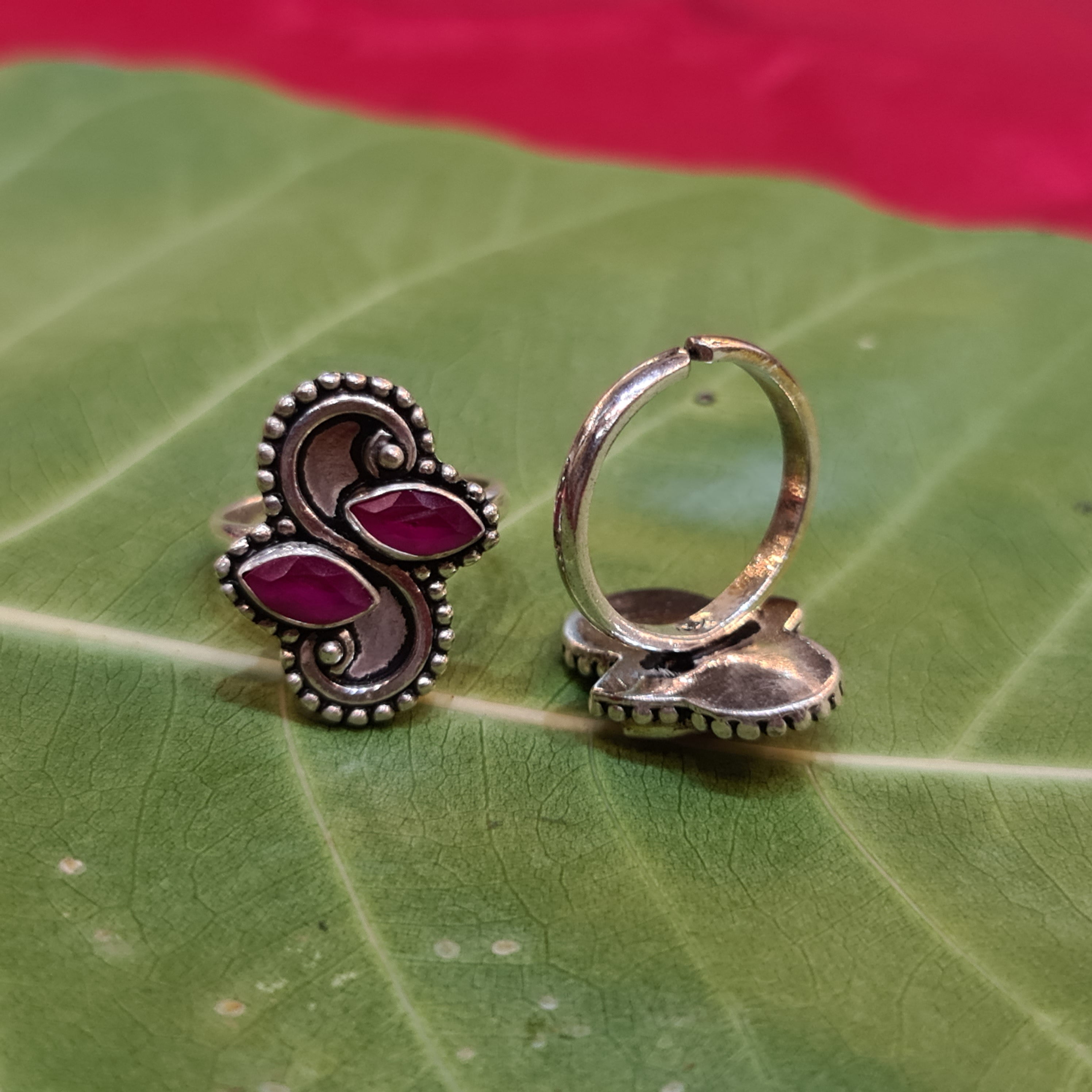 925 Sterling Silver Ruby & American Diamond Toe Rings - Luxury Bichiya 9.8g