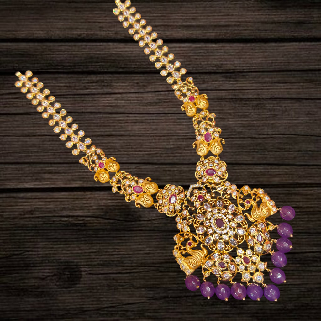Designer CZ Middle Haram - 24K Gold Peacock Jewelry Wedding Necklace
