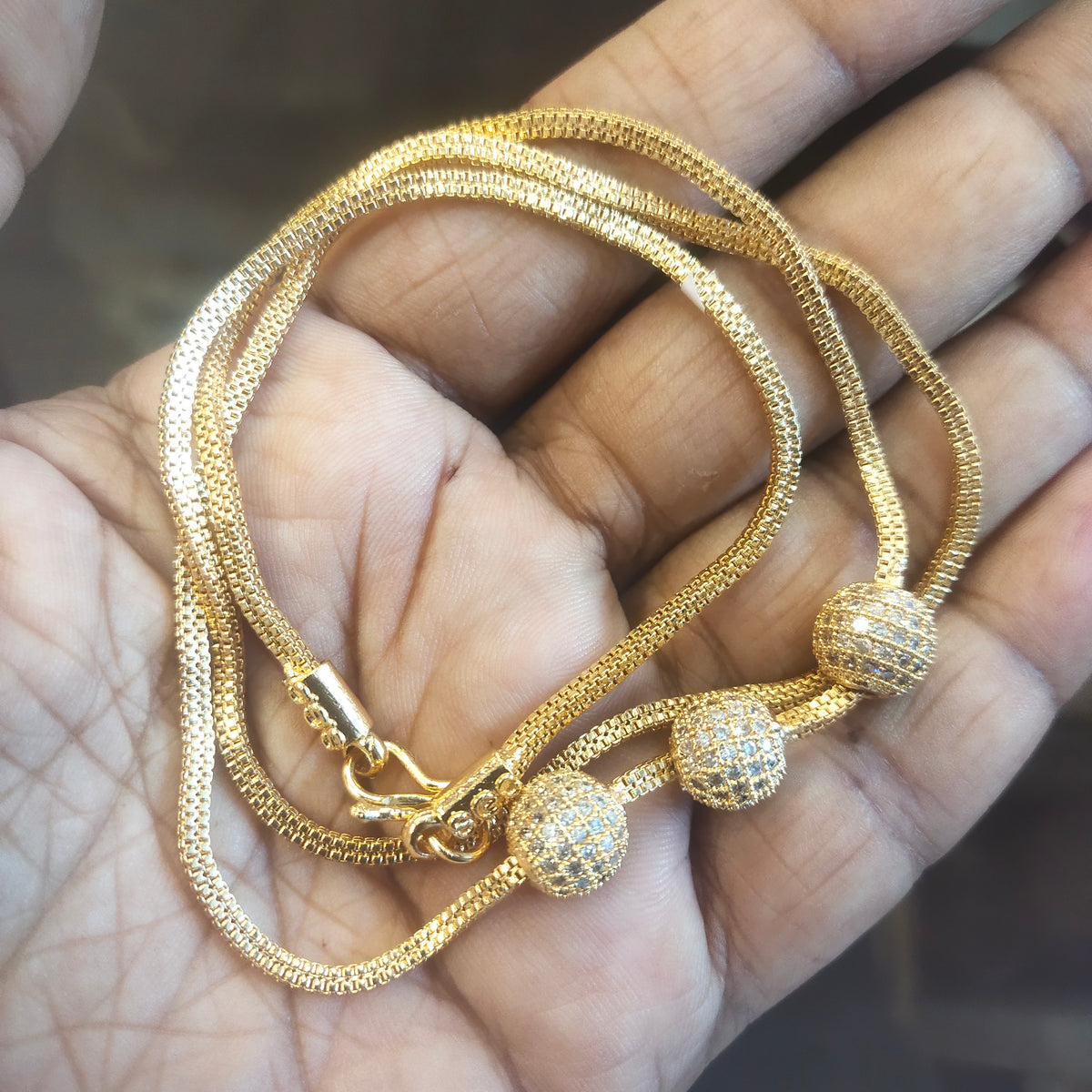 Gold Chain Necklace with Decorative Beads - 24 Inch 787935698606
