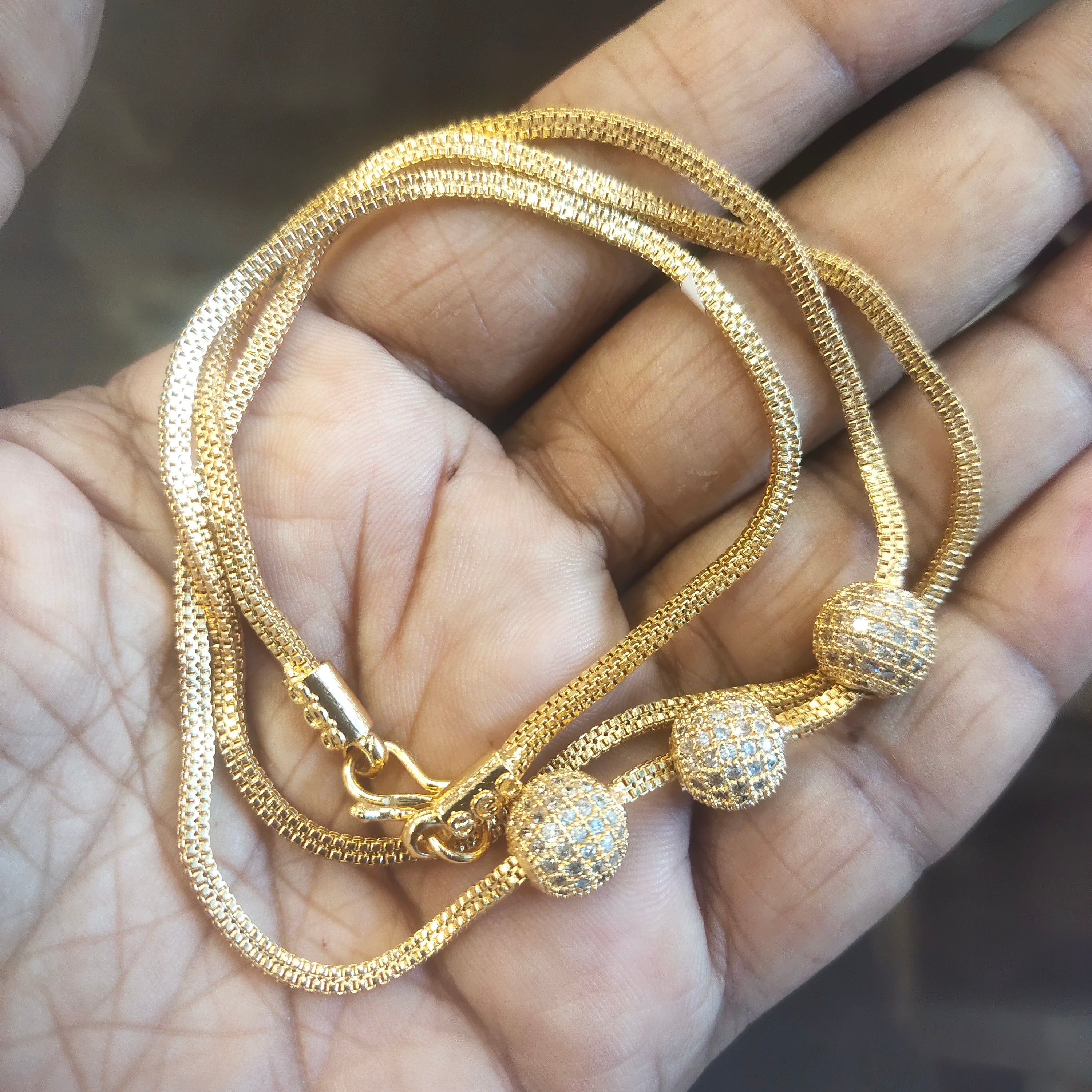 Gold Chain Necklace with Decorative Beads - 24 Inch