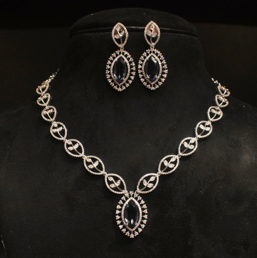 White Rhodium Zircon Necklace Set - Classy Diamond-Look Design