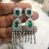 Rhodium Plated Green Emerald Zircon Necklace Set - Western Style