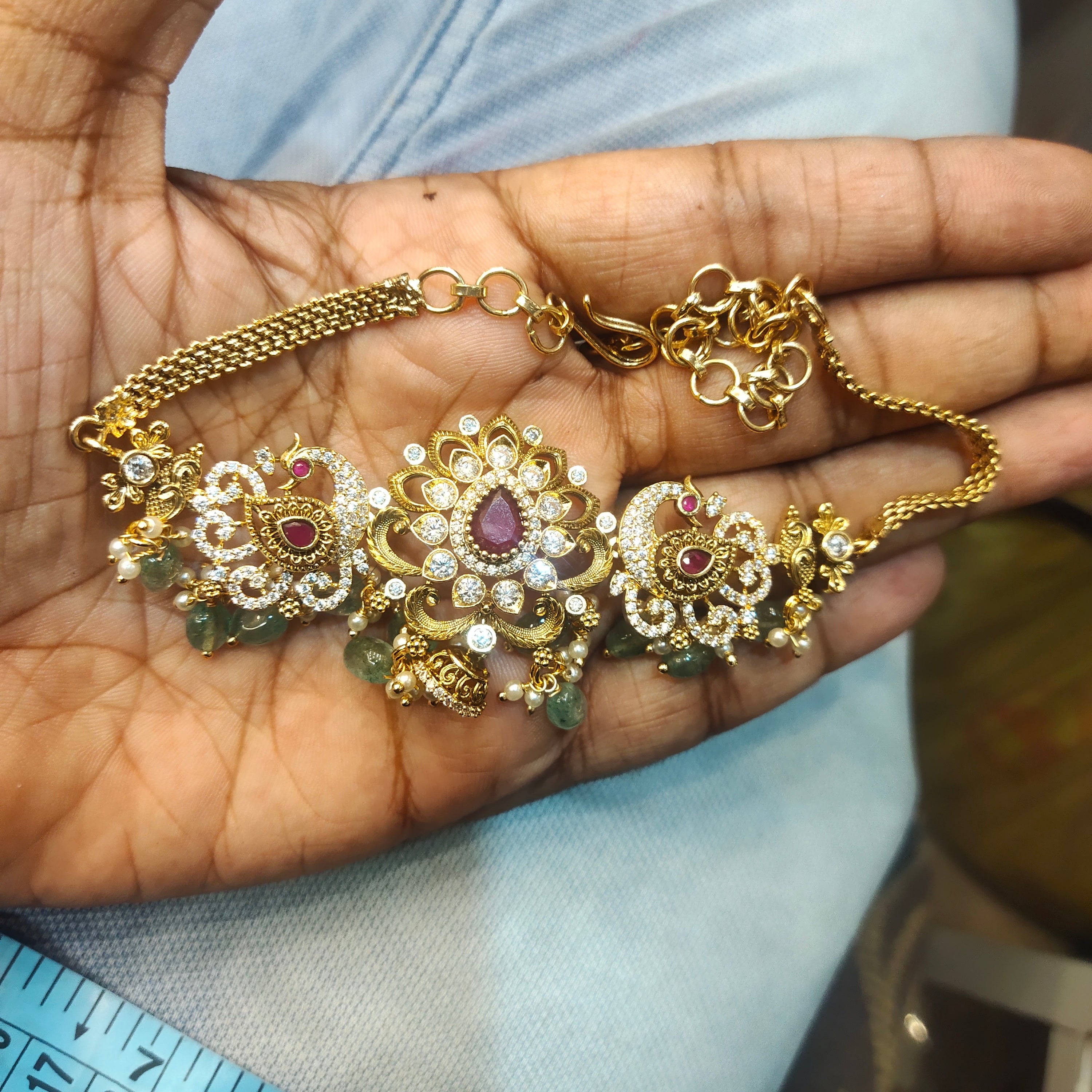 Antique Peacock Zircon Choker Armlet - Versatile 2-in-1 Traditional Jewellery