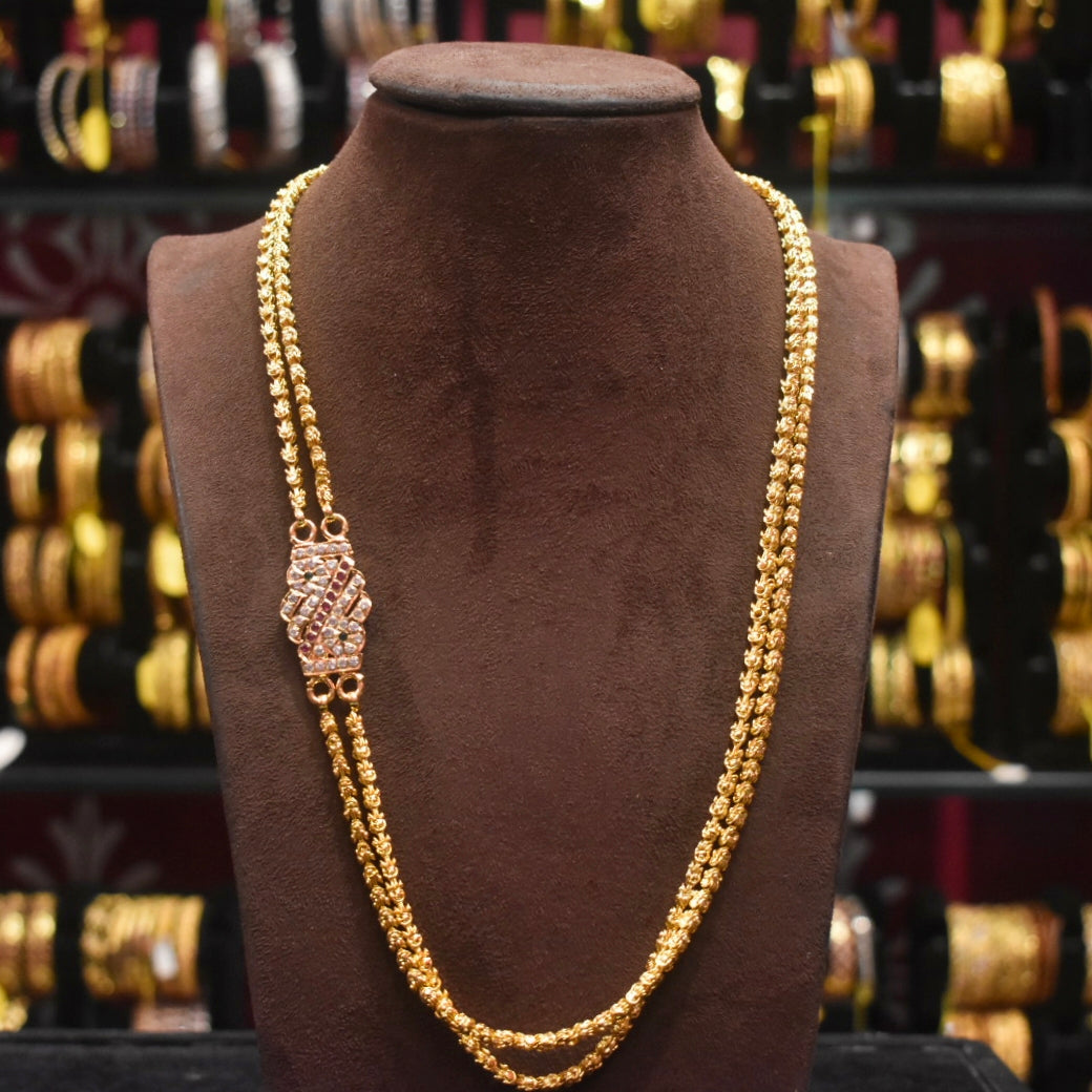 Asp One Gram Gold 24 Inches  Double Line Chandramukhi Mop/Mugappu Saradu Chain
