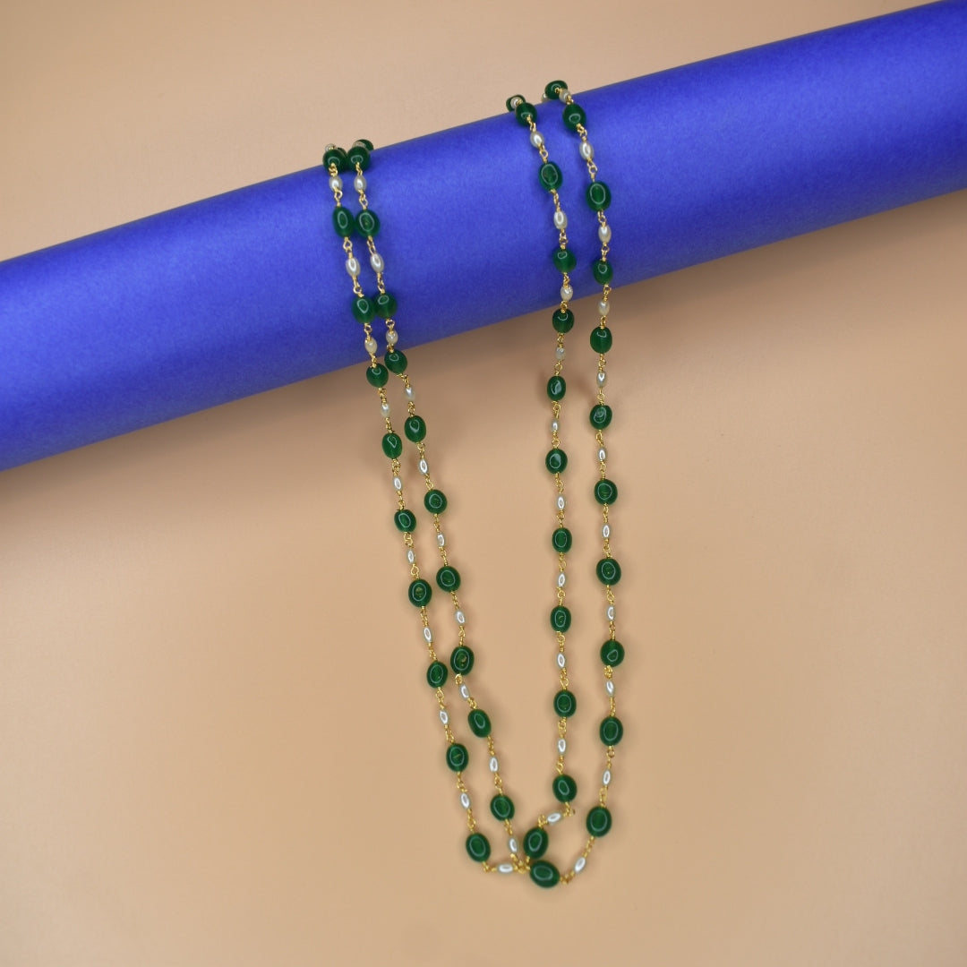 "Radiant Elegance: The Asp Fashion Two-Layered Emerald Necklace"