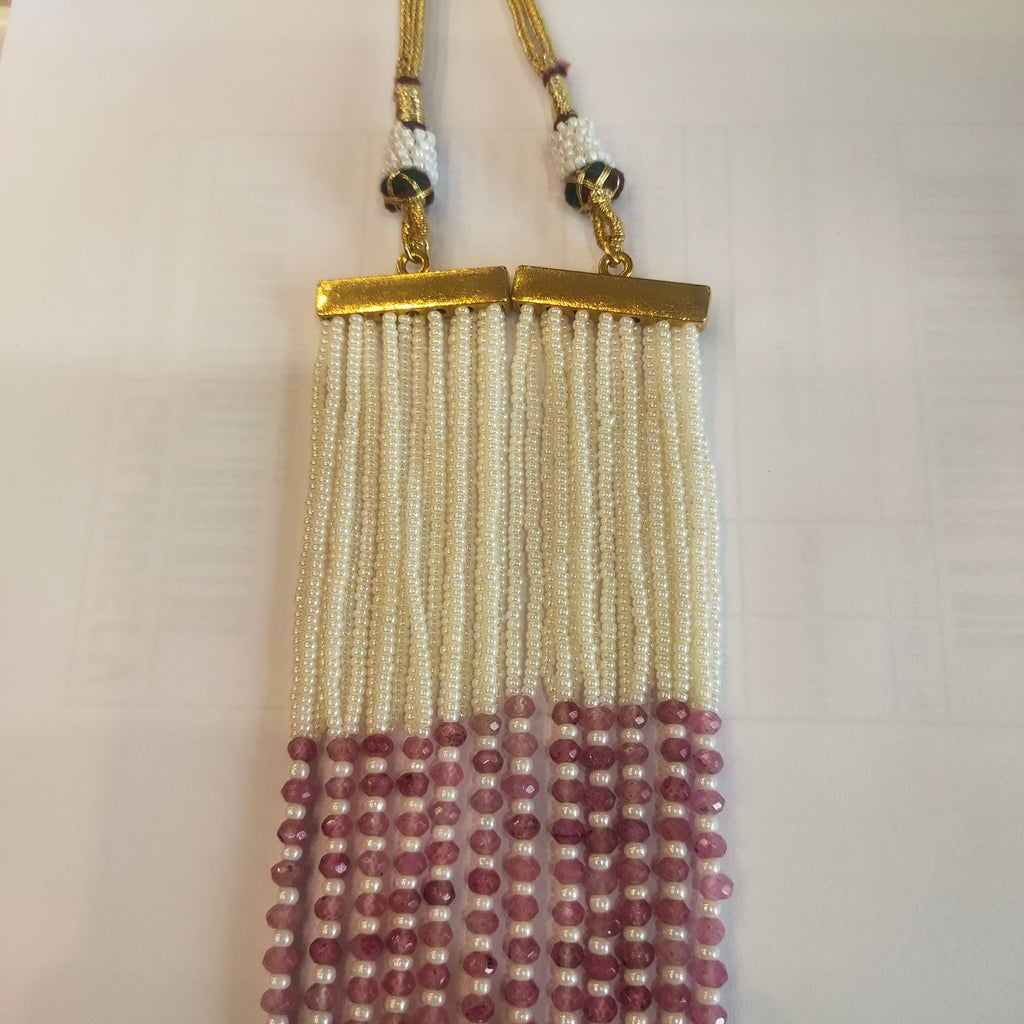 Victorian Pink Zircon Beaded Necklace Set - 24 Inch Long CZ Bridal Jewelry