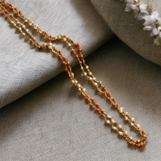 Asp Two-Layered Coral and Pearl Chain