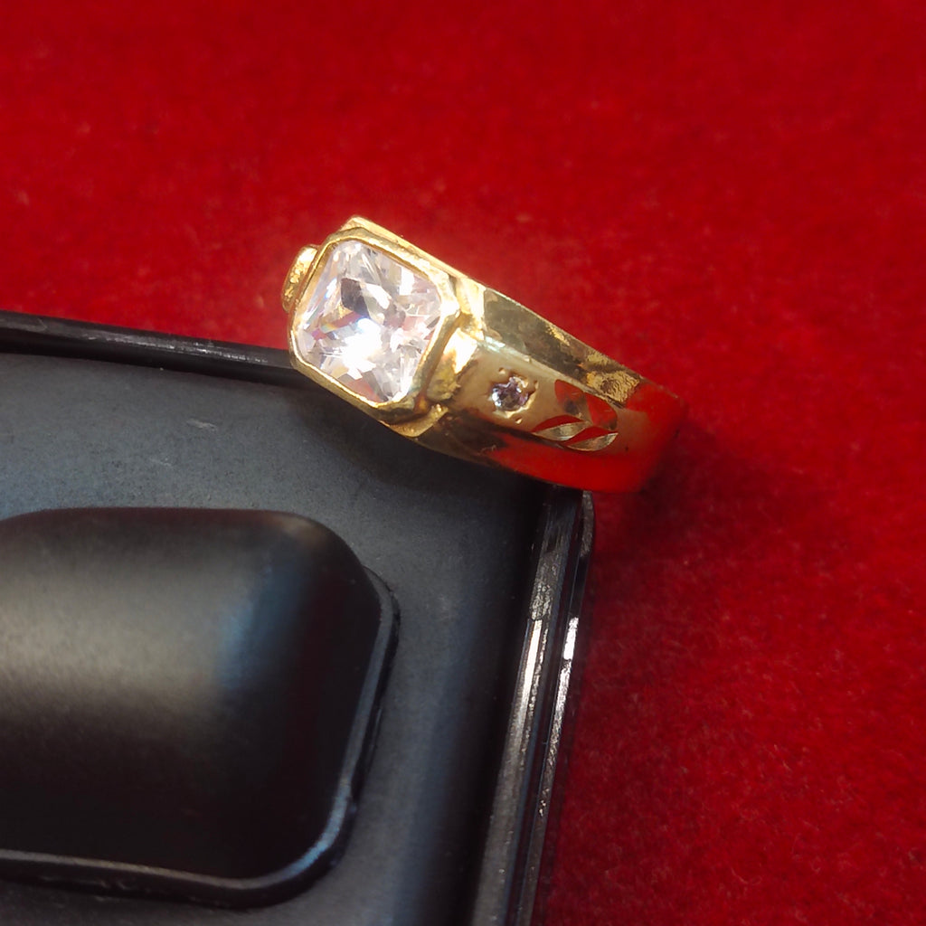 Gold White Crystal Ring | Solitaire Square Stone Band