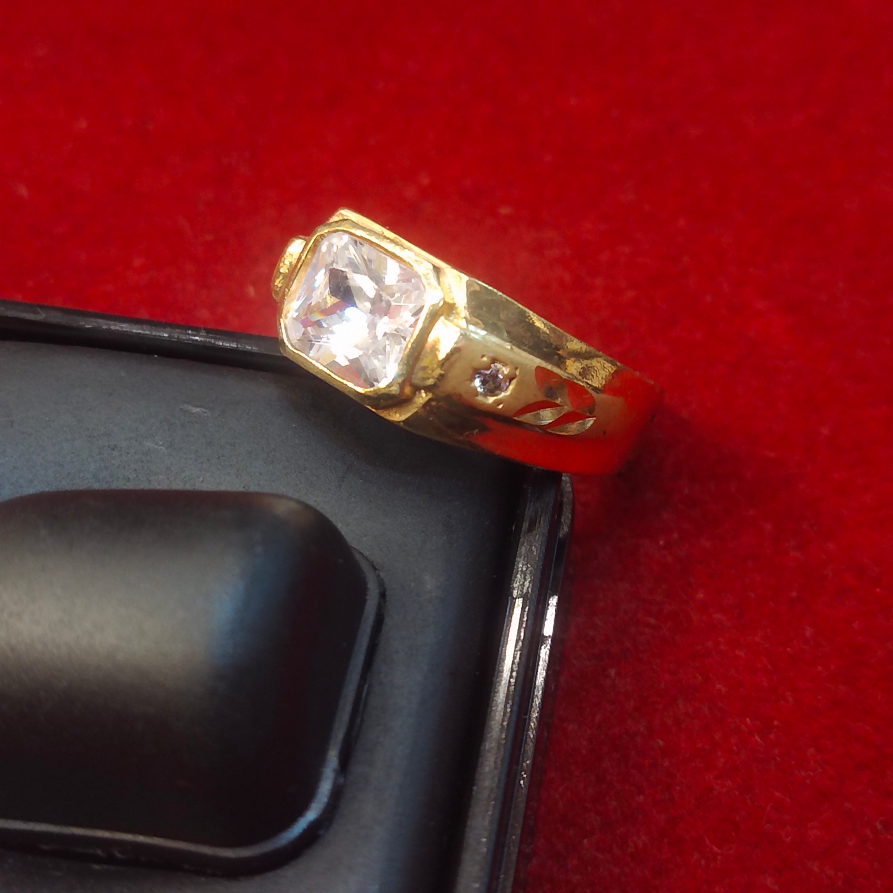 Gold White Crystal Ring | Solitaire Square Stone Band