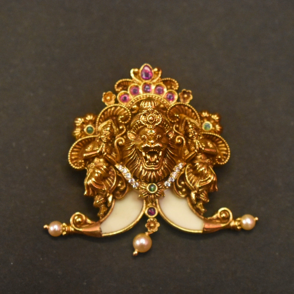 Antique Narsimha Swami Tiger Nail Locket - Navratna Stones for Men