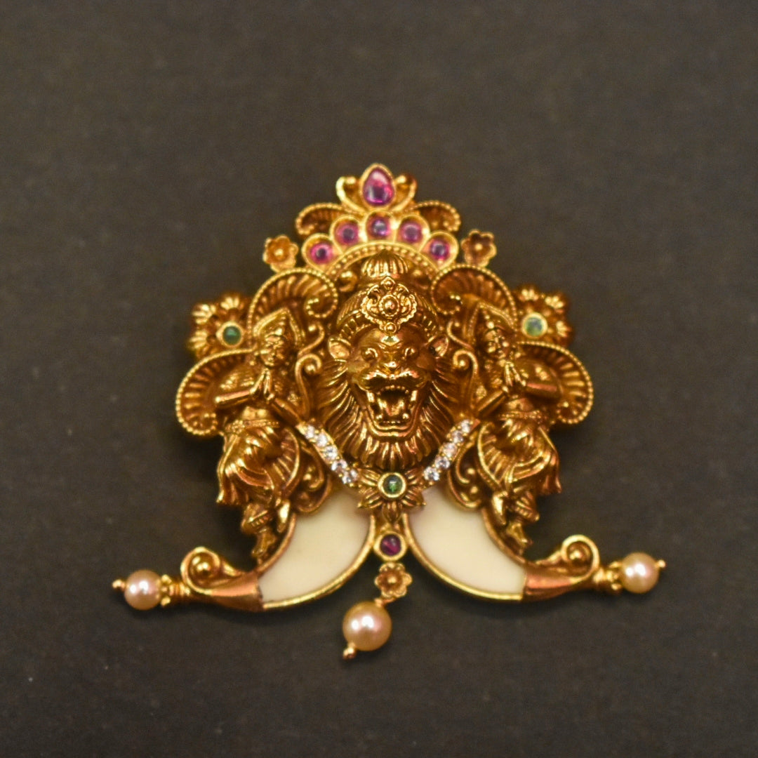 Antique Narsimha Swami Tiger Nail Locket - Navratna Stones for Men