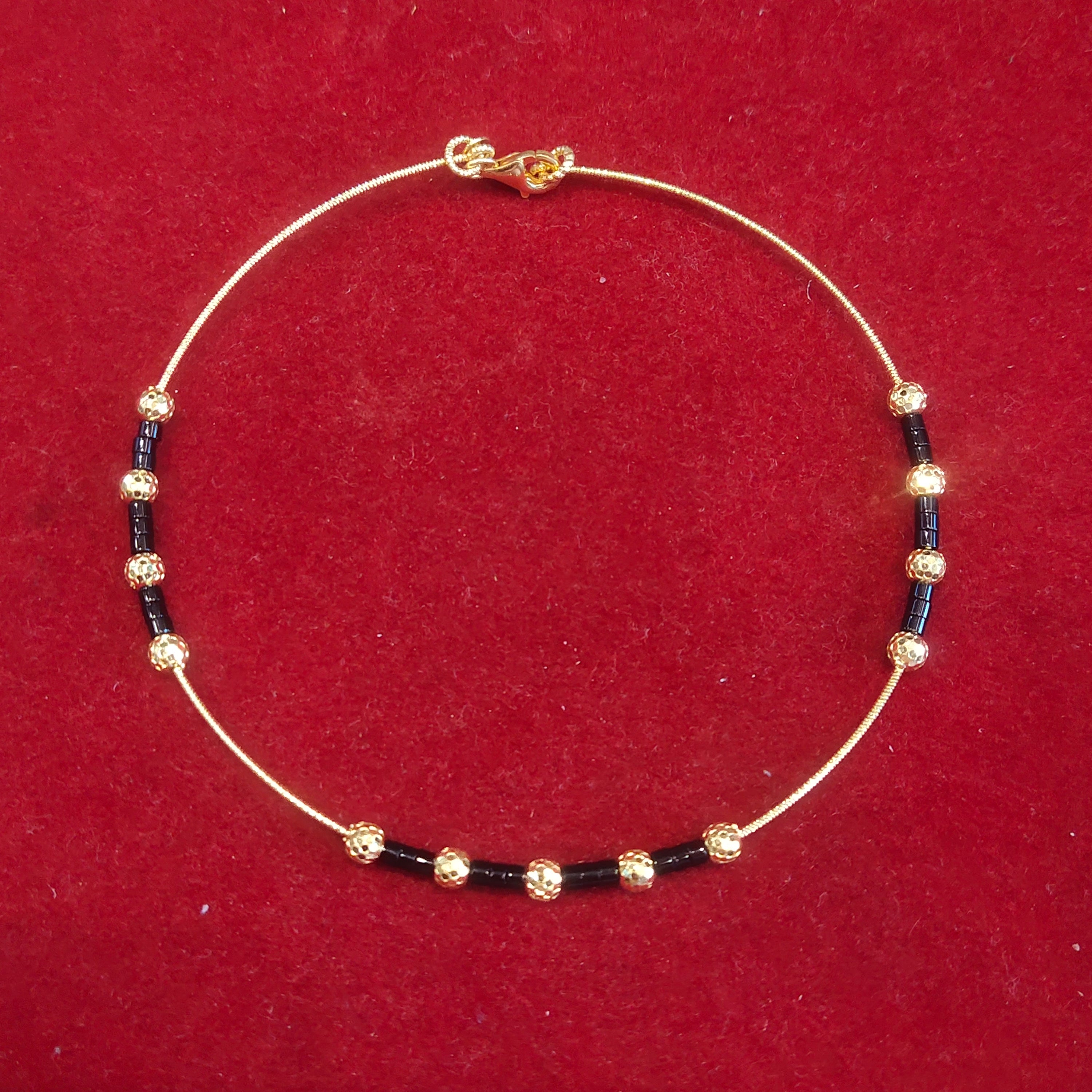 Gold Plated 925 Silver Anklets with Black Beads