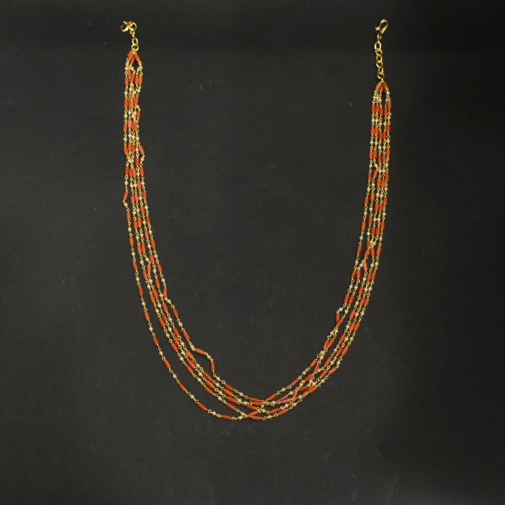 24K Gold Plated 5 Layer Coral Pearls Chain - 18 Inches