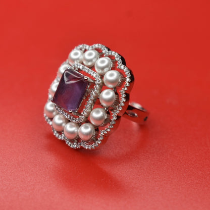 "Redefine Elegance: The Enchanting Purple CZ and Pearl Ring for Women"