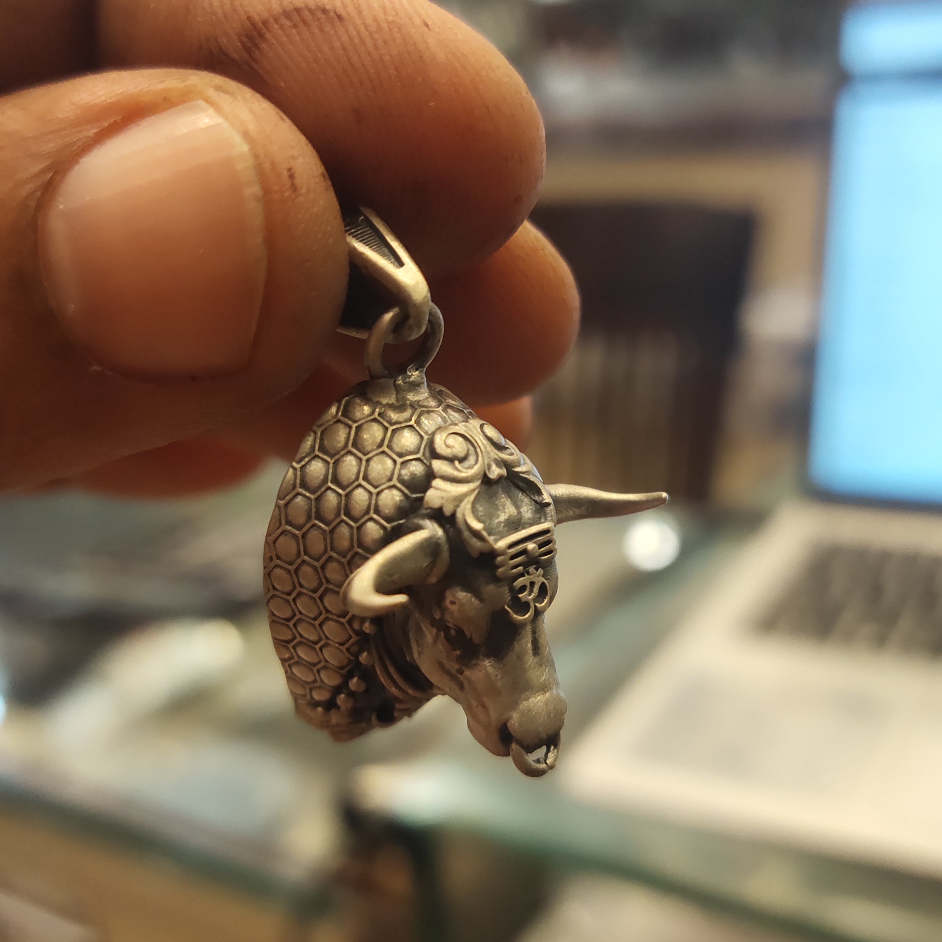 925 Sterling Silver Hindu Idol Lord Shiva Nandi Maharaj Pendant